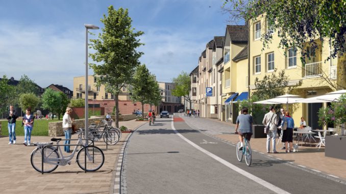 So soll die Wallstraße nach dem Umbau aussehen. (Visualisierung: Virtuell Format Korczowski, Ratingen)